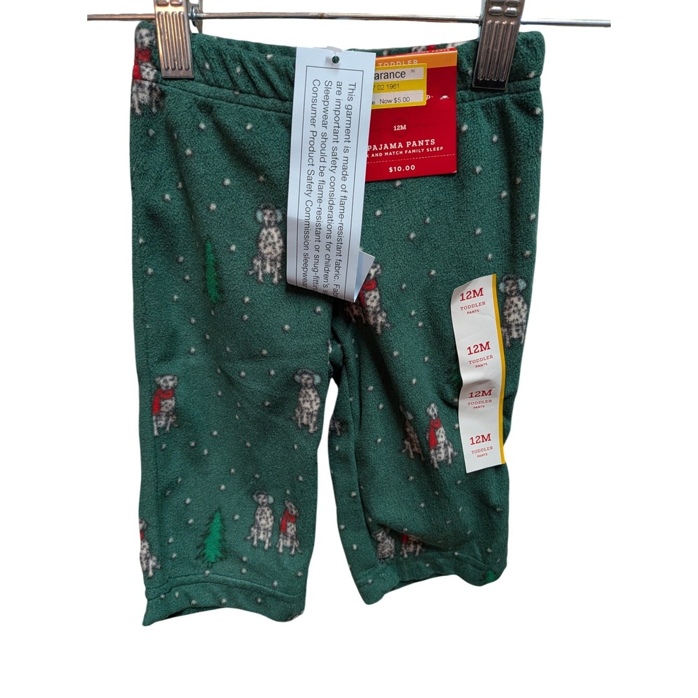 Wondershop Toddler 12M Green Fleece Dalmatian Christmas Pajama Pants NWT